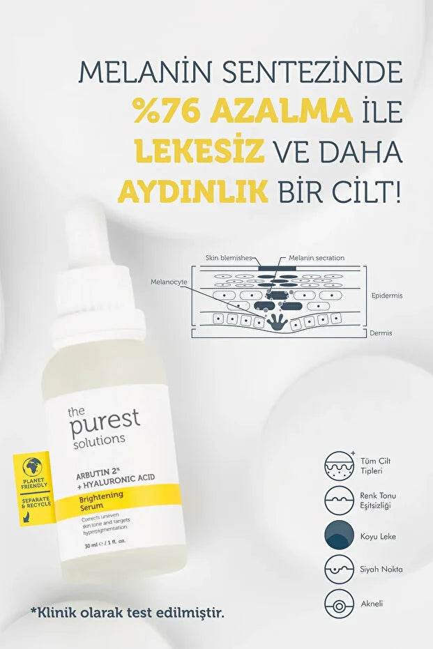 The Purest Solutions Leke Karşıtı Arbutin Cilt Bakım Serumu 30 Ml (arbutin %2 + Hyaluronic Acid)