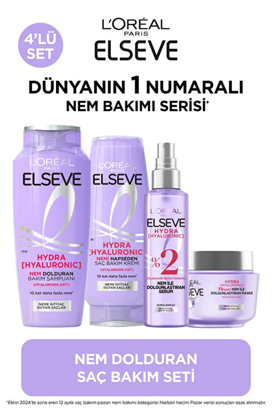 Elseve Hydra [Hyaluronic] Nem ile Dolgunlaştıran Saç Bakım Seti - Şampuan & Saç Bakım Kremi & Serum & Maske
