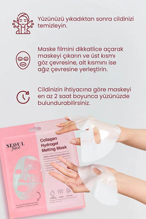 Dermal Kolajen Hydrojel Şeffaflaşan Kore Yüz Maskesi Nemlendirici Besleyici Eriyen Maske 34 gr