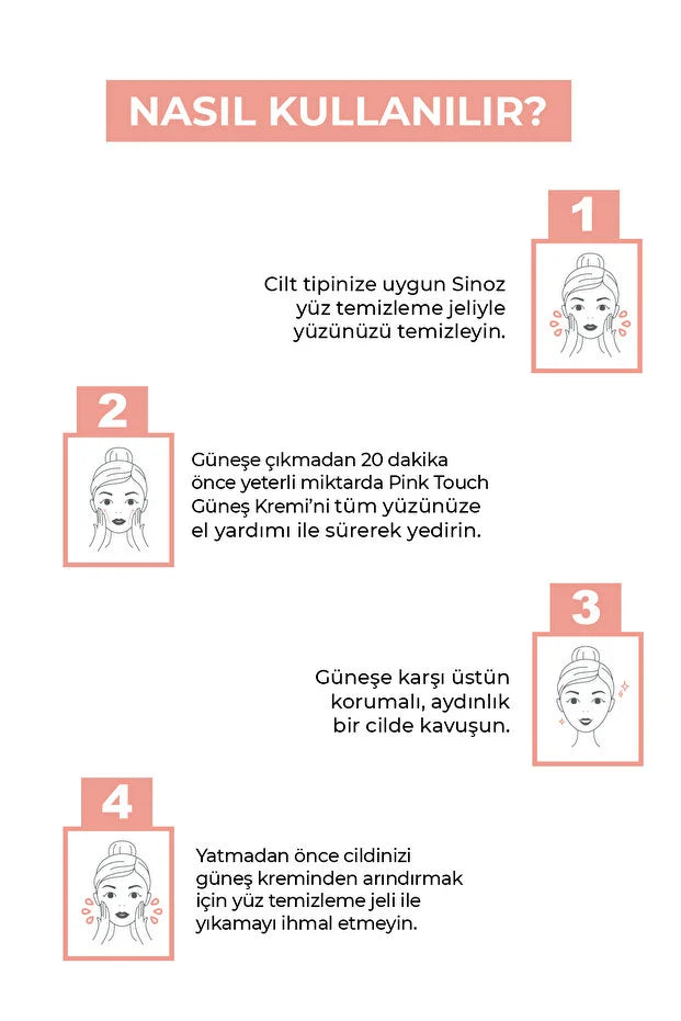Sinoz Pink Touch SPF50+ Aydınlatıcı Pembe Yüz Güneş Kremi PA++++ Tüm Ciltler için 50ml