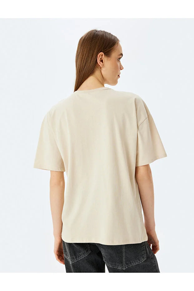 Koton Slogan Baskılı Kısa Kollu Bisiklet Yaka Oversize Tişört